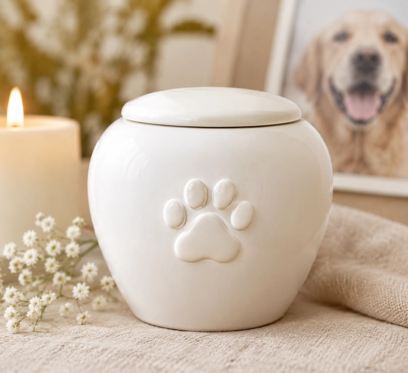 Ceramic Paw Urn — Cloud White
